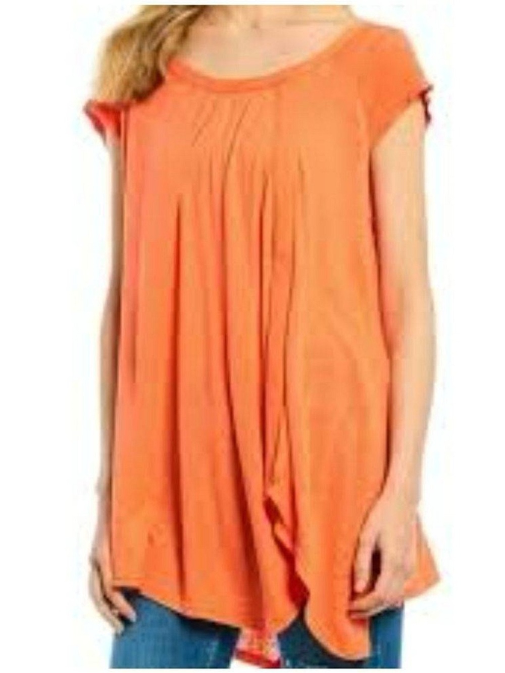 Women's Orange Flowing Short-Sleeve Dress Top